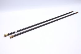TWO ANTIQUE EBONY WOOD SWAGGER STICKS / CLEANING RODS,