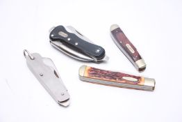 4 ASSORTED POCKET KNIVES TO INCLUDE CAMILLUS HARRISON FISHER,