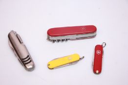 3 SWISS ARMY KNIVES + 1 OTHER POCKET KNIFE - (NO POSTAGE OR PACKING AVAILABLE)