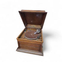 An oak cased Columbia table gramophone