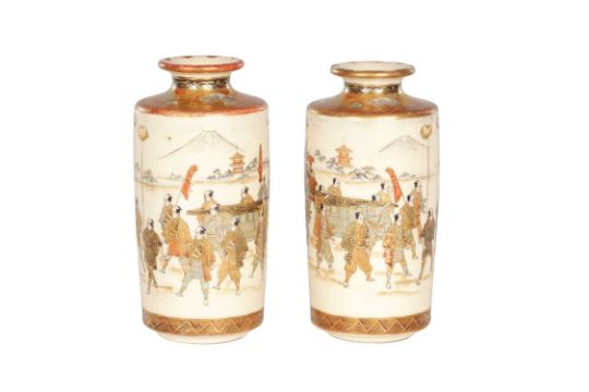 A FINE PAIR OF JAPANESE MEIJI PERIOD SATSUMA CABINET VASES - Image 1 of 11