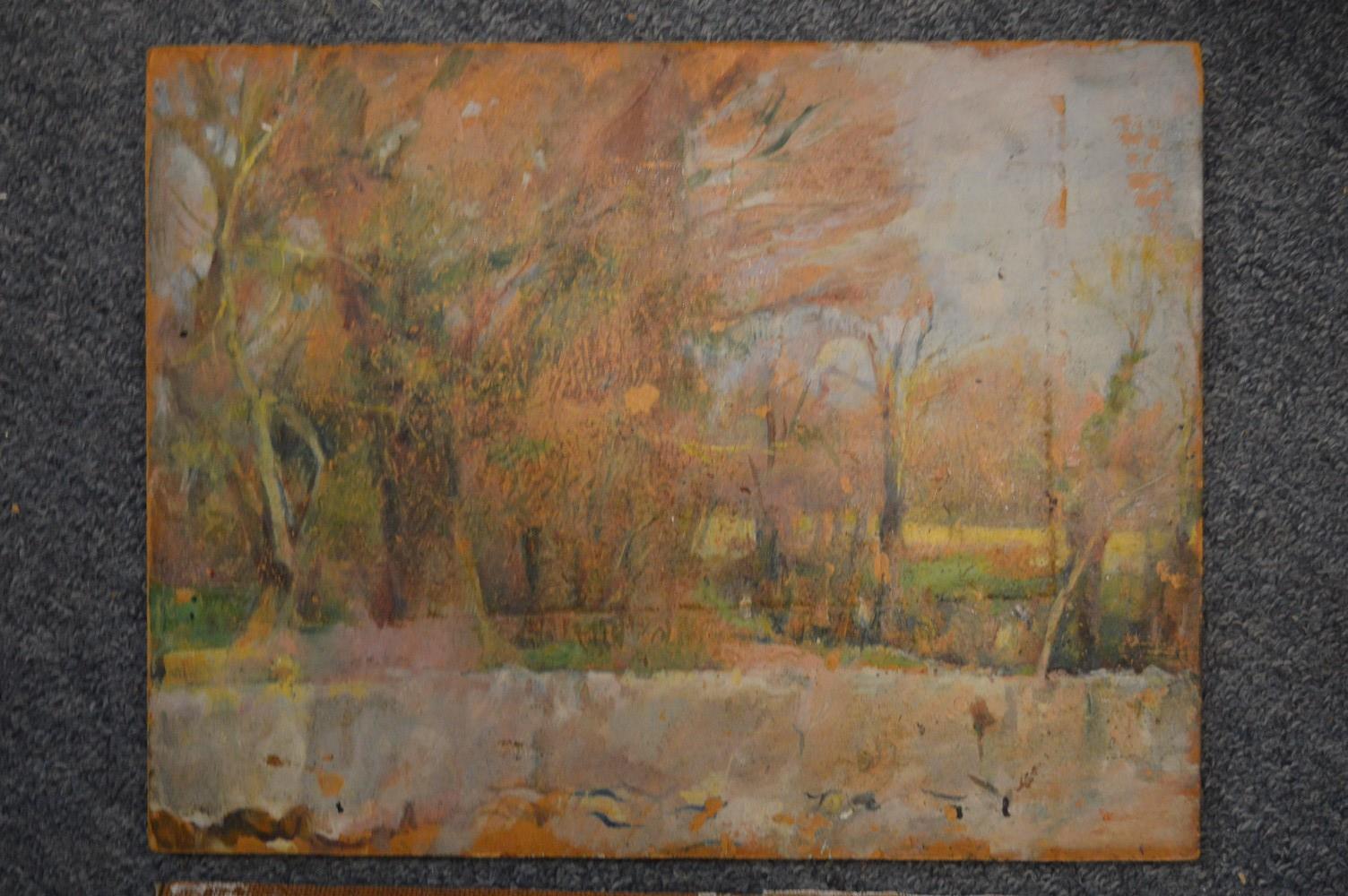 George Weissbort, landscape with ruins in the distance, oil on board, unframed and five other - Image 6 of 6