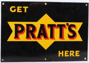 A VINTAGE 'GET PRATTS HERE' ENAMEL SIGN. 36cms x 50cms.