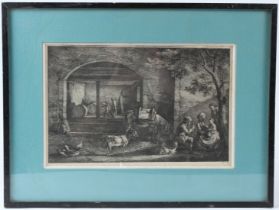 CONTINENTAL SCHOOL (18TH CENTURY) Scene of a country store with figures and farm animals,