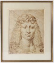AFTER LEONARDO DA VINCI Head of a girl sepia print, 37 x 30cm