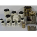 Selection of ceramic kitchen items, and metal ice bucket, biscuit barrel etc.