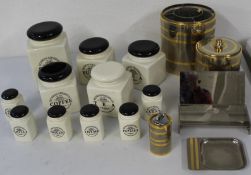 Selection of ceramic kitchen items, and metal ice bucket, biscuit barrel etc.