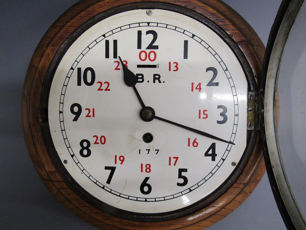 8" Railway clock with wooden surround - possibly John Walker - marked B.R 177 to face - the back has - Image 3 of 6