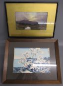 Framed woodblock print after Katsushika Hokusai - Mount Fuji with Cherry Blossoms & framed