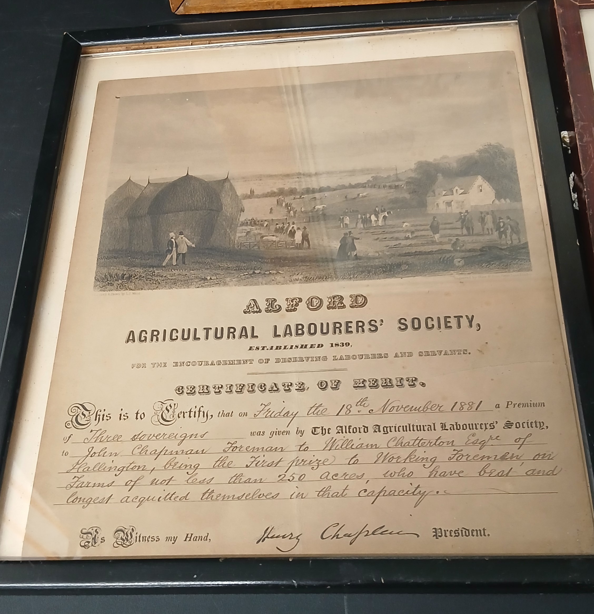 North Lincolnshire Agricultural Society framed certificate awarded to Ann Bramley July 1863 (servant - Image 4 of 4