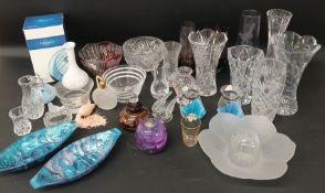 Selection of glassware including Caithness atomiser, Dartington vases etc.