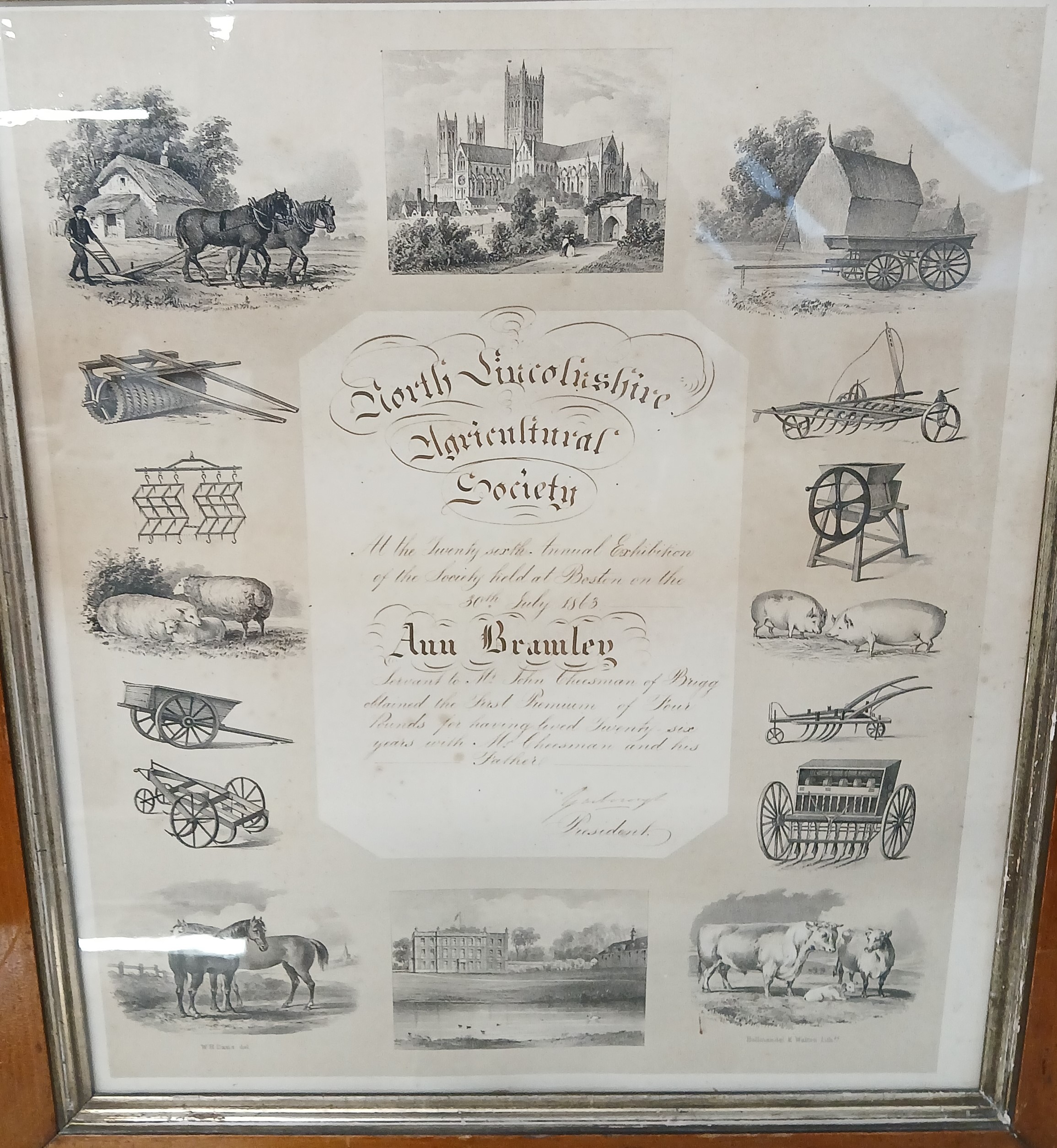 North Lincolnshire Agricultural Society framed certificate awarded to Ann Bramley July 1863 (servant - Image 3 of 4