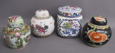 3 Chinese ginger jars and a tea caddy
