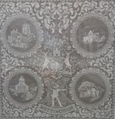 Large framed Nottingham lace panel 110cm x 111cm & framed lace collar