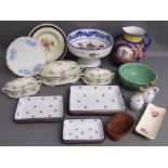 Martinez Spanish footed fruit bowl, large decorated jug approx. 25cm tall, Selwyn 18K Solian ware