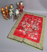 Chinese silk embroidery of children playing (62cm x 44cm), composition Amah doll lady carrying
