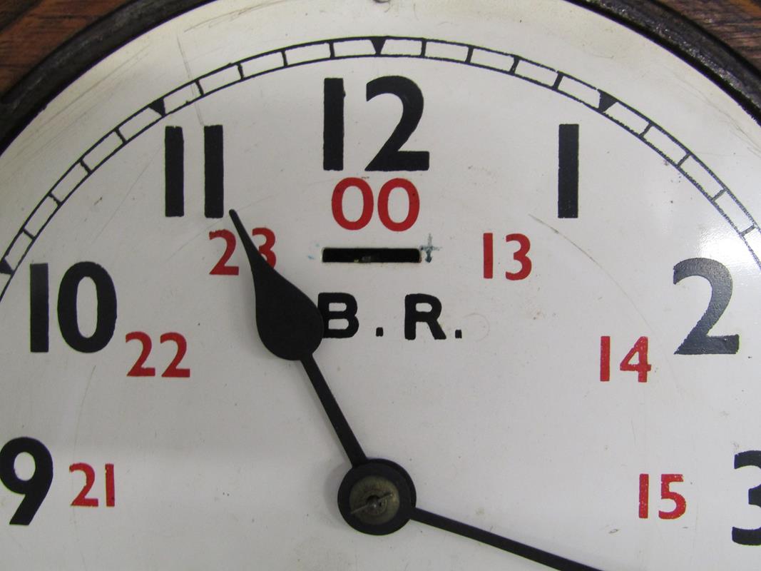 8" Railway clock with wooden surround - possibly John Walker - marked B.R 177 to face - the back has - Image 5 of 6