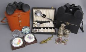 Binoculars - Tasco model 314 20x50 & Zenith 10x50, millefiori, cross stitch and bubble paperweights,