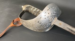 George VI Royal Engineers Officers dress sword with wire bound shagreen grip, 32in etched blade,