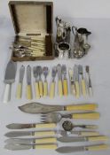 Mixed selection of silver plate including 10 items with silver collars on handles