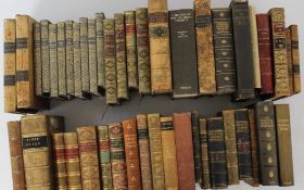Mixed selection of 45 early 18th century and 19th century books (some leather bound) covering