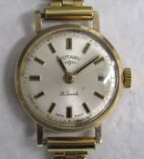 Rotary 21 jewels ladies 9ct gold watch with rolled gold stretch strap