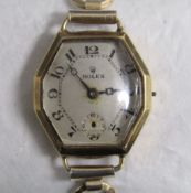 Ladies Rolex watch with 9ct gold back and rolled gold strap - back weight 1.96g