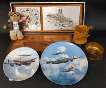 Trench art ashtray made from 105mm brass shell case, set with Falkland Islands coin, HMS Ark Royal /