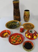 Selection of Poole pottery Delphis & Aegean, vase 40cm, vase 23cm, bowls etc.