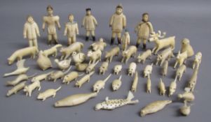 Antique Inuit indigenous art carved 'sananguagait / sanaugangit' Eskimo hunting figures and