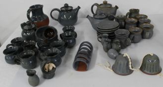 Selection of Jackpot pottery (Louth) including glazed and matte items, mugs, soup bowls, teapot,