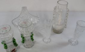 Selection of glassware to include a crystal glass basket, pair of matching painted vases, Mary