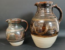 2 Winchcombe Pottery stoneware studio pottery baluster jugs (one by Ray Finch) 20cm & 30cm high