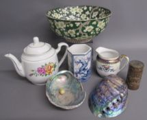 Chinese cherry blossom bowl with green background - Chinese teapot and small vase, Kokura Japan jug,