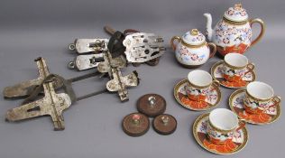 Mikado Japanese tea set, Jon Pet Becker ice skates and playing card suit finger spinners