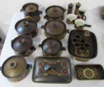 Denby Arabesque cookware, including tureens, serving dishes, egg cups, sauce jugs, milk jug,
