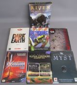 ##AMENDED DESCRIPTION## - 7 CD-Rom pc games - Myst - Riven - Excalibur 2555AD - alpha centauri -