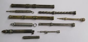 Collection of mechanical, extending and combination pencils - includes Sampson Mordan 1902 silver