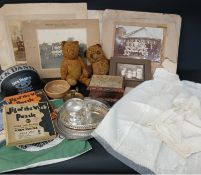 Jack Daniels helmet, selection of black & white photographs including Barker's Beau Ideal Football