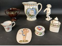 Wedgwood creamware tea canister & cover, hand-painted earthenware pot with screw lid, pearlware milk