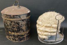 19th century barristers horsehair wig with London wig makers label for J K Metherell, in named