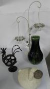Sharon the sheep, metal rooster in a wheel, large green/blue vase 30cm and large centrepiece 60cm