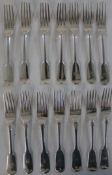 14 Victorian silver forks (mixed dates - London 1842, 1851, 1877) wt 22.56ozt