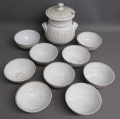 Alvingham pottery Pru Green soup tureen and 9 bowls