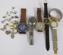 6 watches and a small amount of earrings and silver ring - Medana Japan movt - Jules Legani