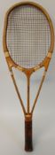 Streamline Red Star tennis racket manufactured by Hazells of London, with press (misshapen frame)