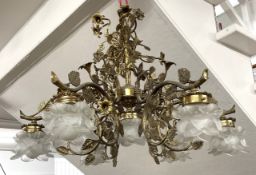 French style gilt metal light fitting with 7 glass shades