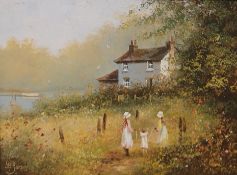 Oil on canvas depicting Cornish country cottage by Les Parson 51.5cm x 42cm