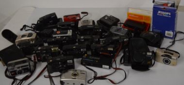Selection of auto compact cameras, various film formats including 35mm, 110, and disc makes