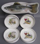 Highland stoneware hand painted salmon dish & 4 Harry Hancock Tunstall bowls